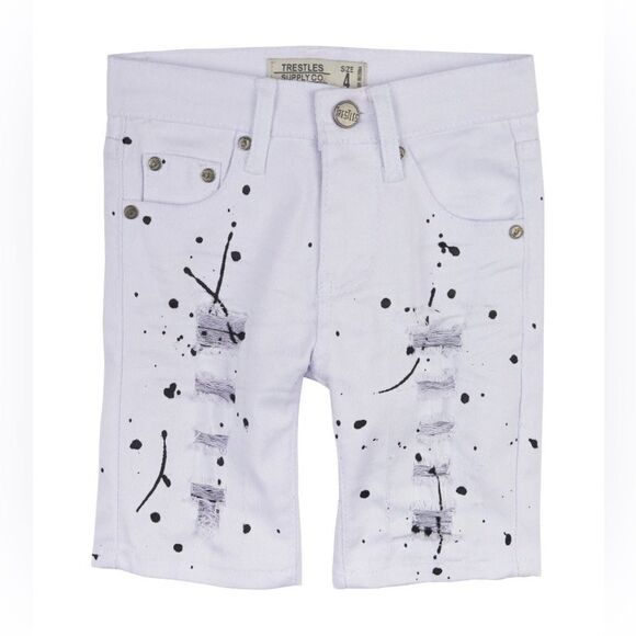 Trestles Supply Co. Boy’s White Paint Splatter Distressed Denim Shorts Size 12 - Picture 1 of 17
